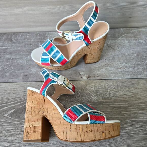Kate Spade New York Grace Raffia Cork Platform Heels Womens Size 8 Sandal - Picture 2 of 15